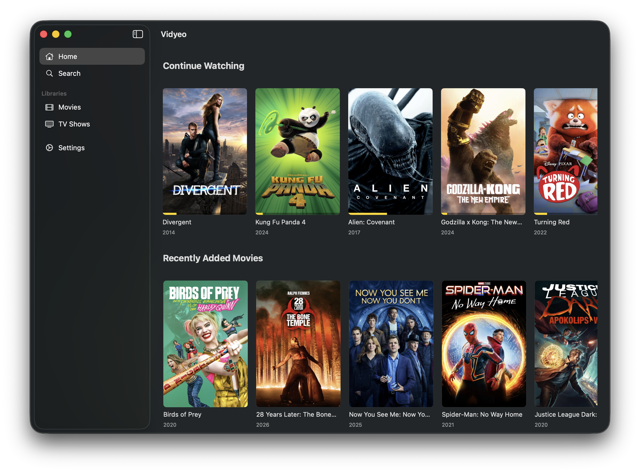 Vidyeo show detail, dark mode